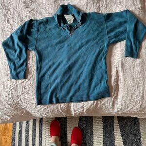 Teal Striped Quarter-Zip Sweater